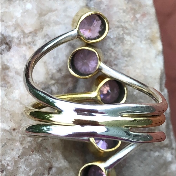 BOUTIQUE TWO TONE KUNZITE STERLING SILVER RING,7.5 - Picture 4 of 7